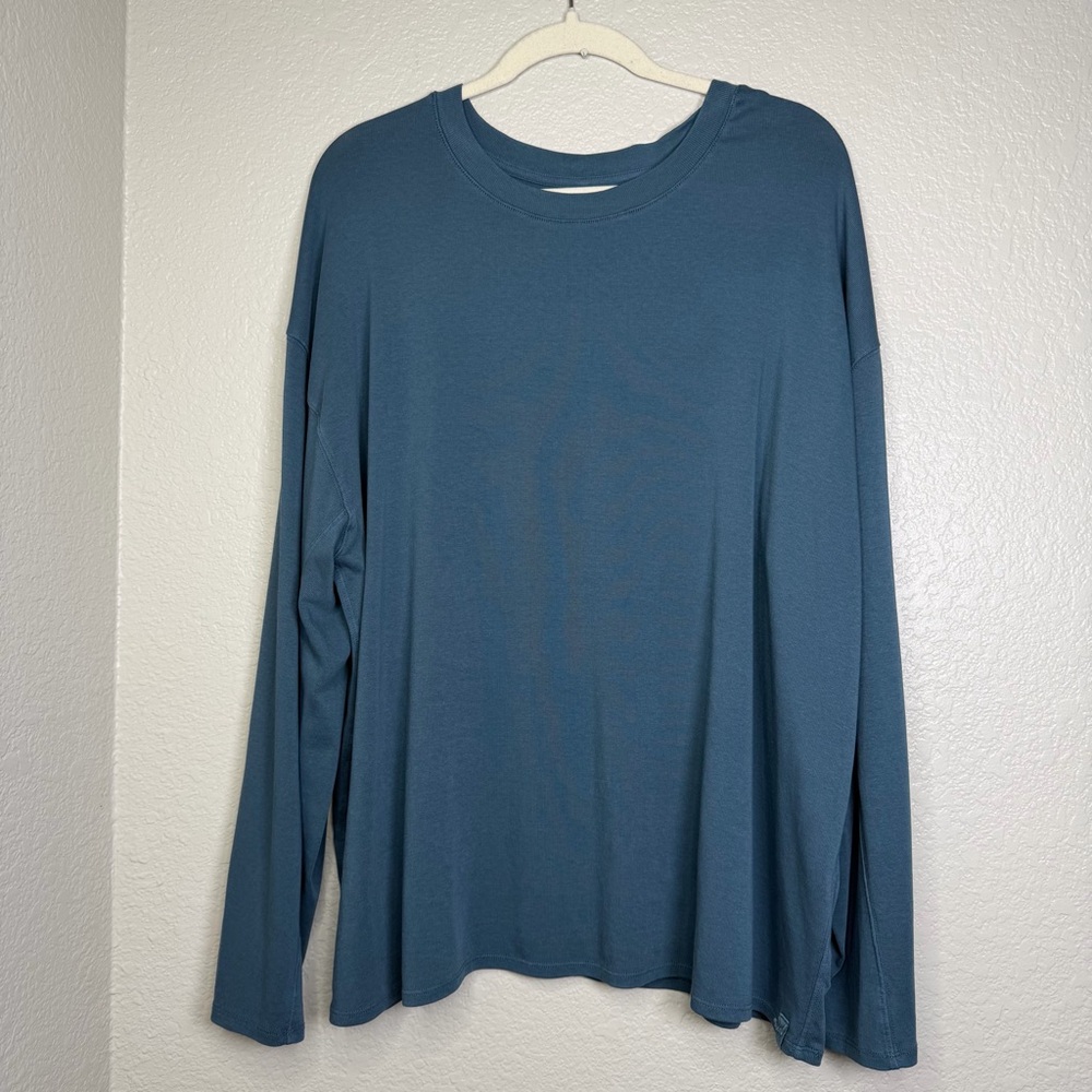 Free People X We The Free Blue Long Sleeve Oversized Tee Shirt Size Large